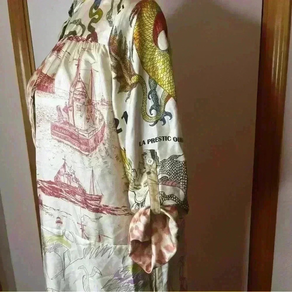 La Prestic Ouiston Open It Mao Collar Blouse Dress All Over Print Size 0 (US 4) - Picture 3 of 12